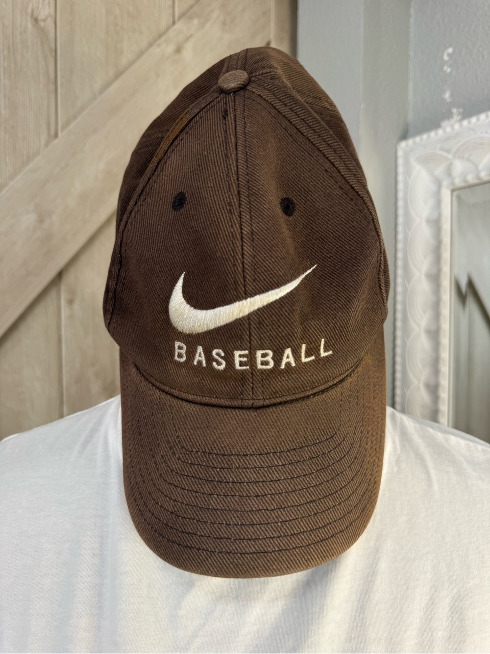 Vintage 90s Nike Baseball Spell Out Hat Brown Embroidered Swoosh Dad Cap